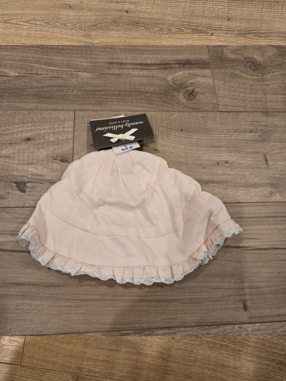 NWT Wendy Bellissimo Vintage Baby Sun Hat Pink Linen Cotton Ruffle Size 0-9M